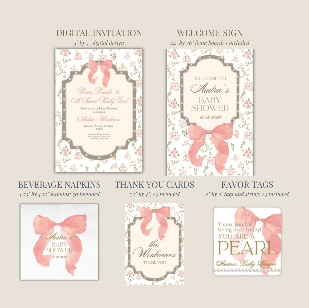 'Bows, Pearls, and a Sweet Baby Girl' Baby Shower Collection