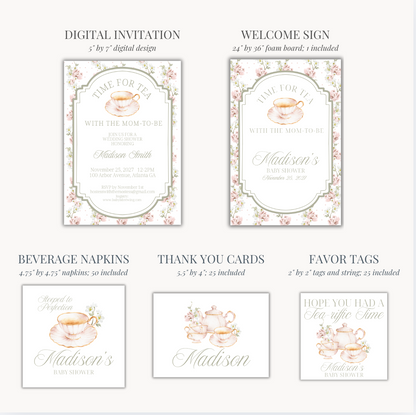'Time for Tea with the Mom-to-Be' Baby Shower Collection in Dusty Rose